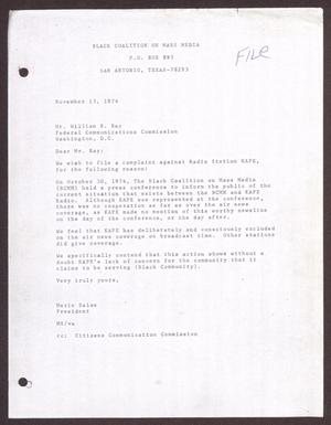 Primary view of object titled '[Letter from Mario Marcel Salas to William B. Ray - November 13, 1974]'.