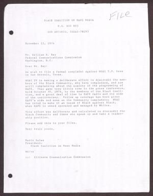 Primary view of object titled '[Letter of Complaint from Mario Marcel Salas to William B. Ray - November 13, 1974]'.