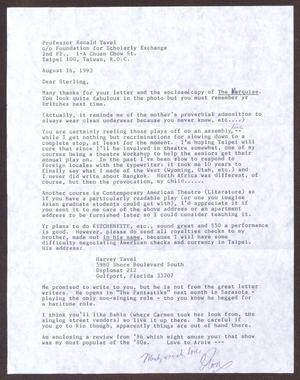 Primary view of object titled '[Letter from Ronald Tavel to Sterling Houston - August 16, 1993]'.