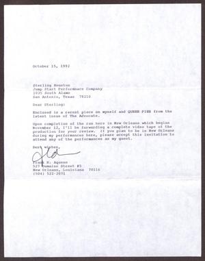 [Letter from Frank R. Aqueno to Sterling Houston - October 15, 1992]