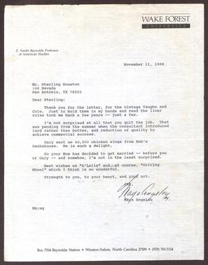 [Letter from Maya Angelou to Sterling Houston - November 11, 1988]
