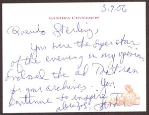 [Letter from Sandra Cisneros to Sterling Houston - March 9, 2006]