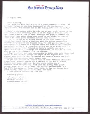 Primary view of object titled '[Letter from Kristina Paledes to Sterling Houston - August 14, 1995]'.