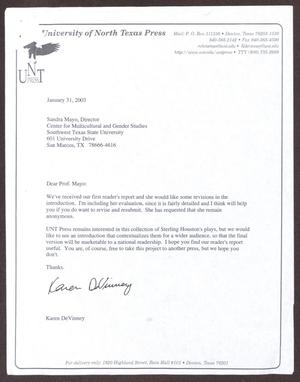 [Letter from Karen DeVinney to Sandra Mayo - January 31, 2003]
