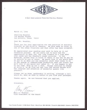 Primary view of object titled '[Letter from Mary P. Travers to Sterling Houston - March 12, 1994]'.