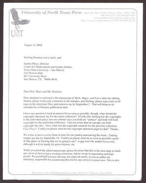 [Letter from Karen DeVinney to Sterling Houston and Sandra Mayor - August 13, 2004]
