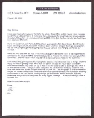 [Letter from Otis F. Richardson to Sterling Houston - February 24, 2003]
