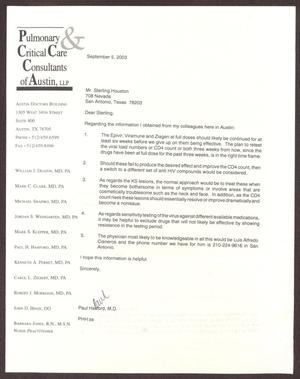 [Letter from Dr. Paul Harford to Sterling Houston - September 5, 2003]