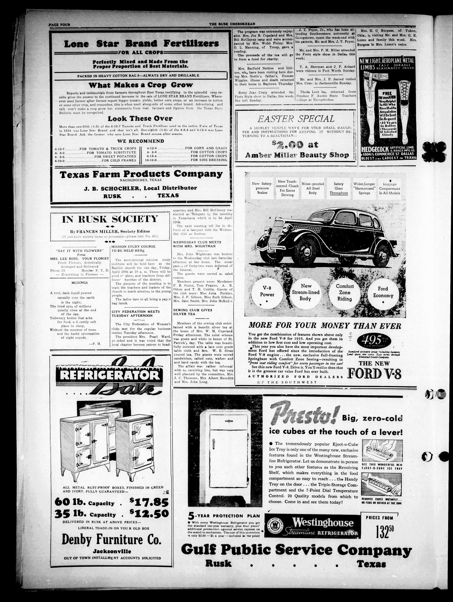 The Rusk Cherokeean (Rusk, Tex.), Vol. 18, No. 36, Ed. 1 Friday, March 22, 1935
                                                
                                                    [Sequence #]: 4 of 8
                                                
