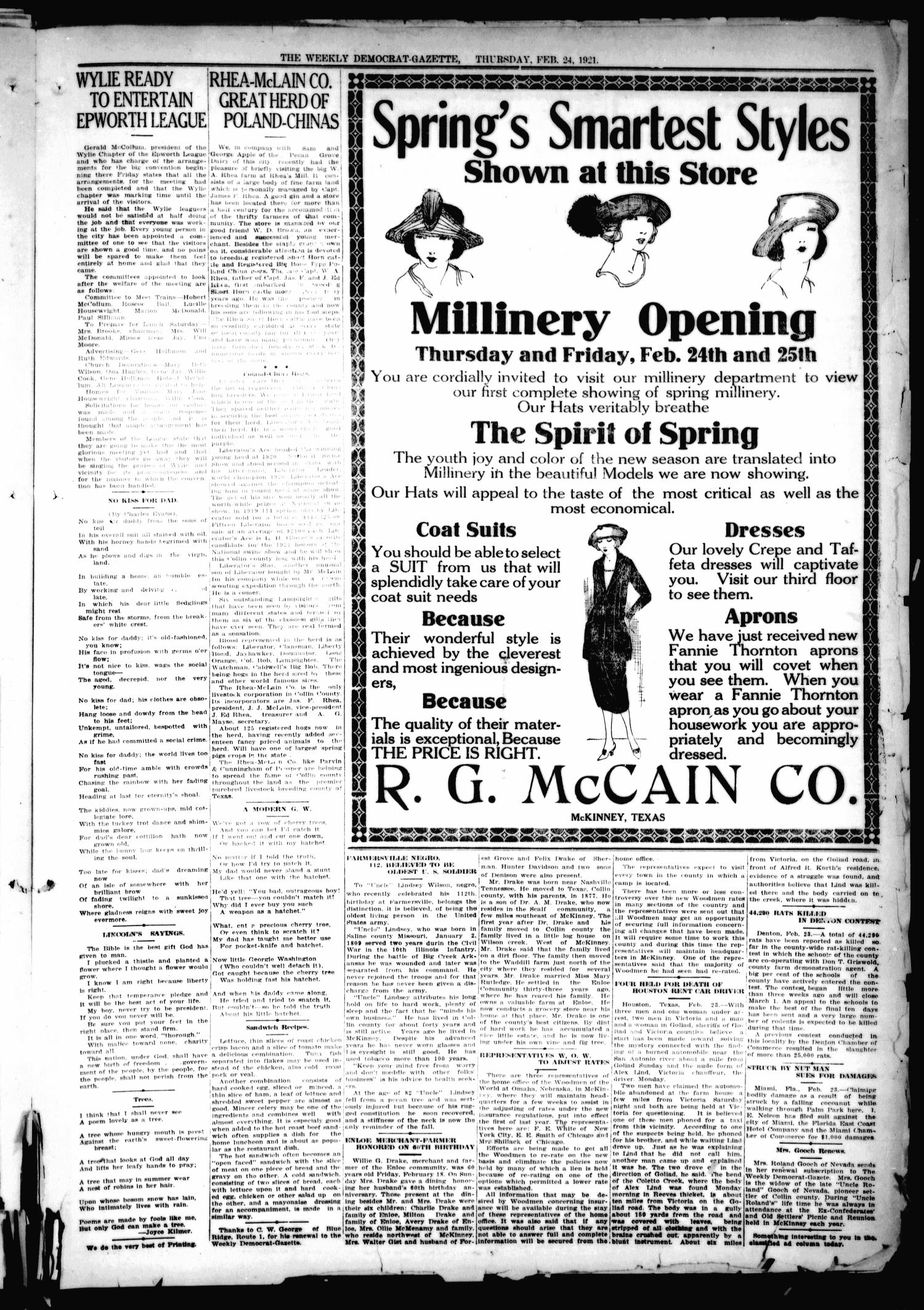 The Weekly Democrat-Gazette (McKinney, Tex.), Vol. 38, Ed. 1 Thursday, February 24, 1921
                                                
                                                    [Sequence #]: 5 of 16
                                                