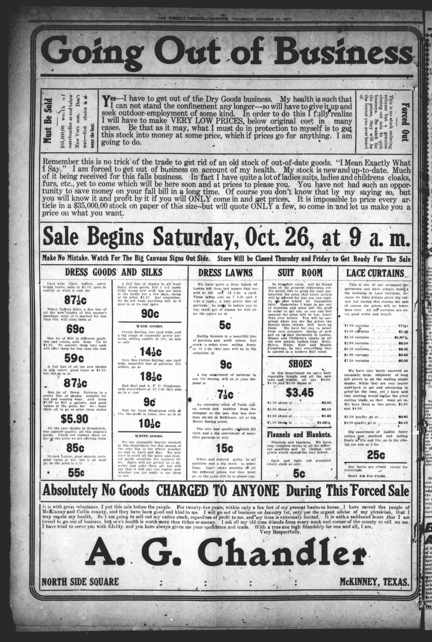 The Weekly Democrat-Gazette (McKinney, Tex.), Vol. 24, No. 37, Ed. 1 Thursday, October 24, 1907
                                                
                                                    [Sequence #]: 2 of 16
                                                