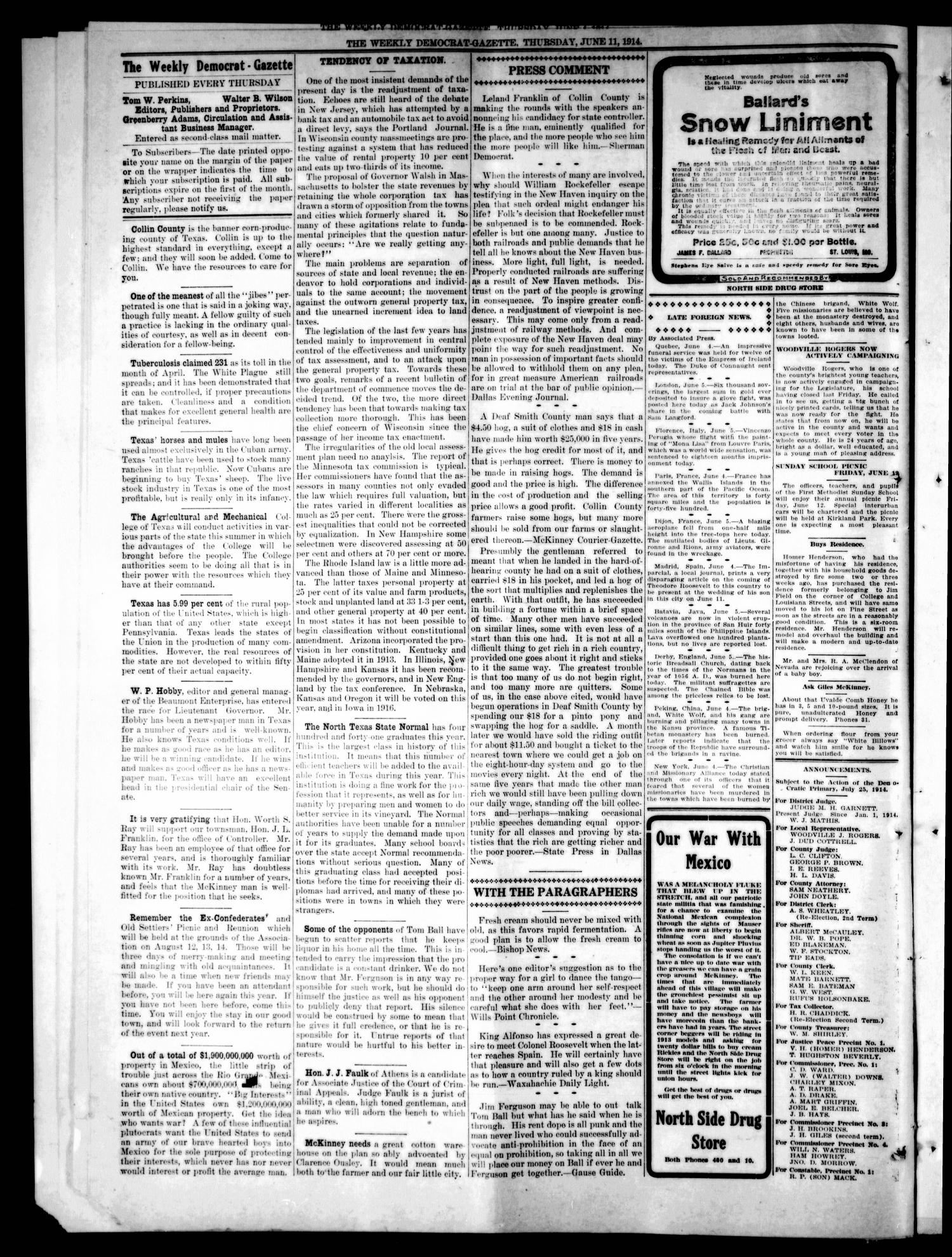 The Weekly Democrat-Gazette (McKinney, Tex.), Vol. 31, No. 19, Ed. 1 Thursday, June 11, 1914
                                                
                                                    [Sequence #]: 2 of 12
                                                