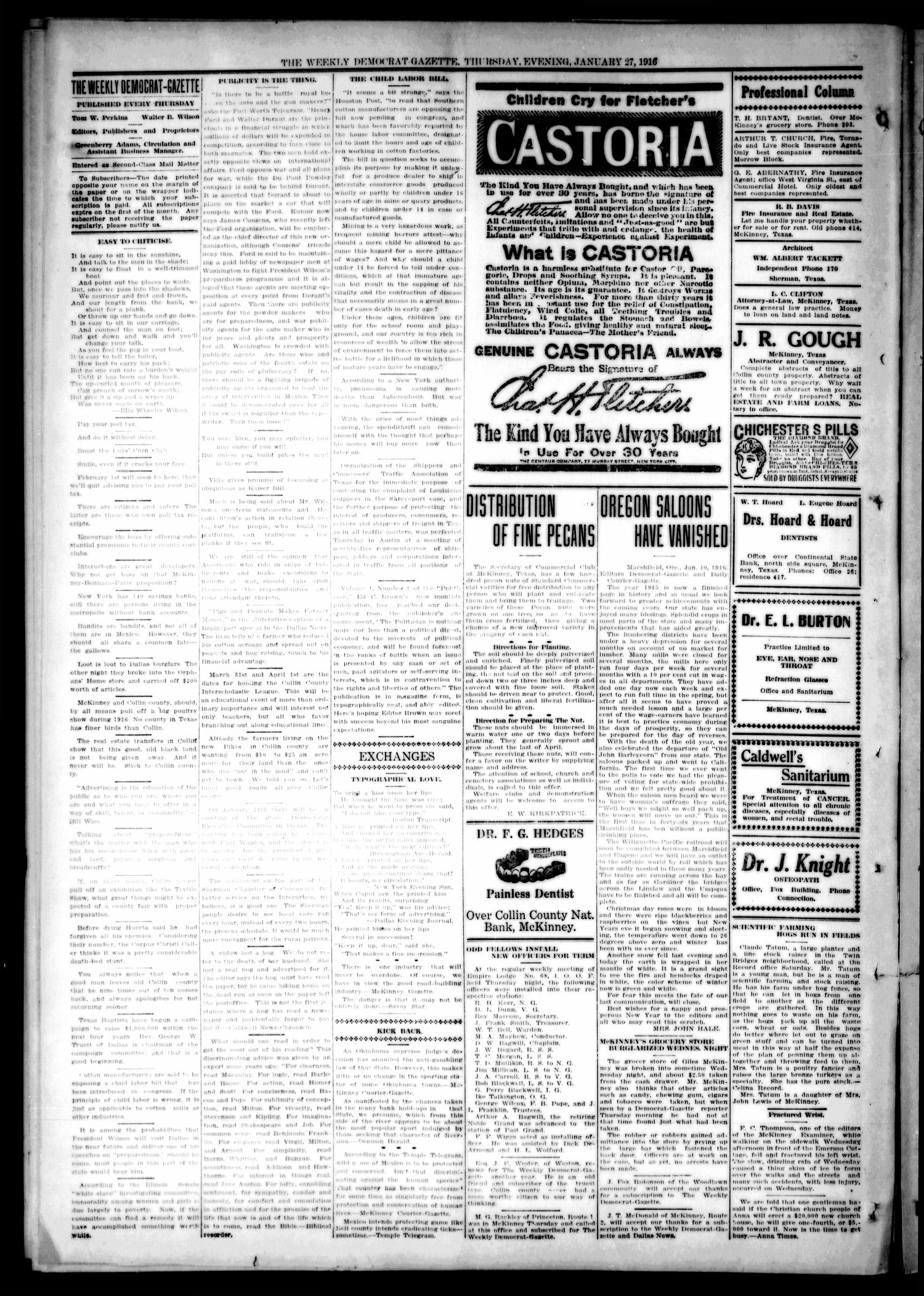 The Weekly Democrat-Gazette (McKinney, Tex.), Vol. 32, Ed. 1 Thursday, January 27, 1916
                                                
                                                    [Sequence #]: 2 of 12
                                                