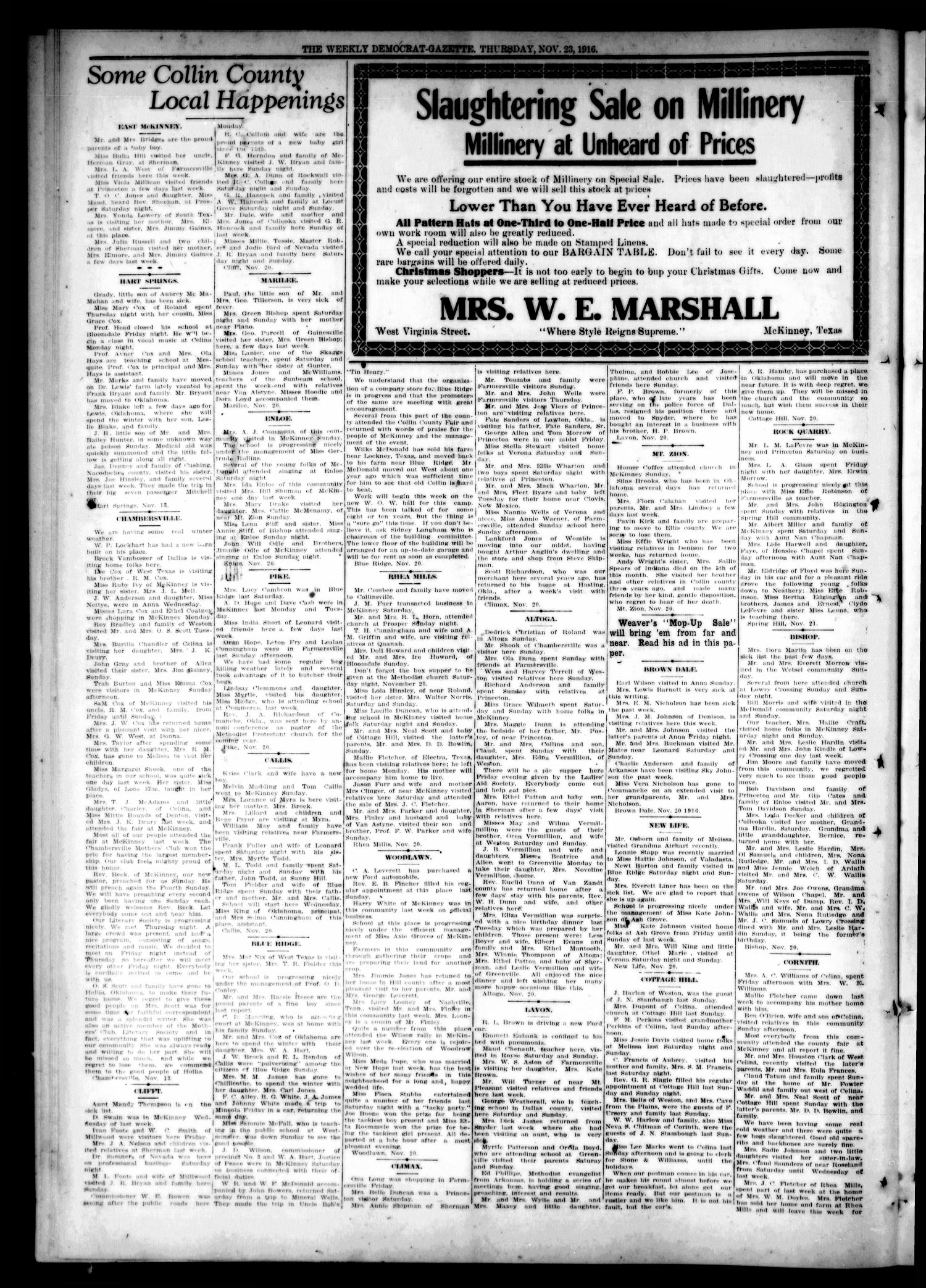 The Weekly Democrat-Gazette (McKinney, Tex.), Vol. 33, Ed. 1 Thursday, November 23, 1916
                                                
                                                    [Sequence #]: 6 of 12
                                                