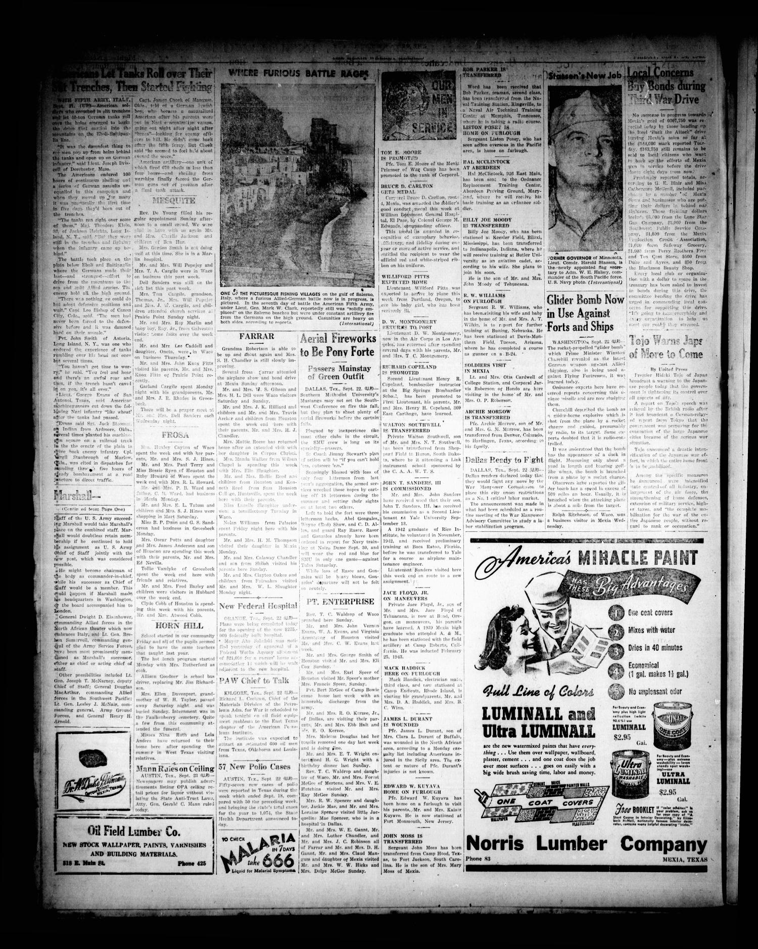 The Mexia Weekly Herald (Mexia, Tex.), Vol. 65, No. 40, Ed. 1 Friday, September 24, 1943
                                                
                                                    [Sequence #]: 2 of 6
                                                