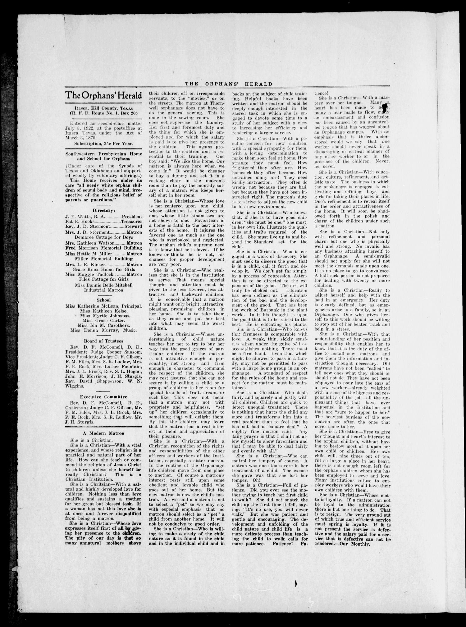 The Orphans' Herald (Itasca, Tex.), Vol. 16, No. 1, Ed. 1 Tuesday, April 1, 1924
                                                
                                                    [Sequence #]: 2 of 4
                                                
