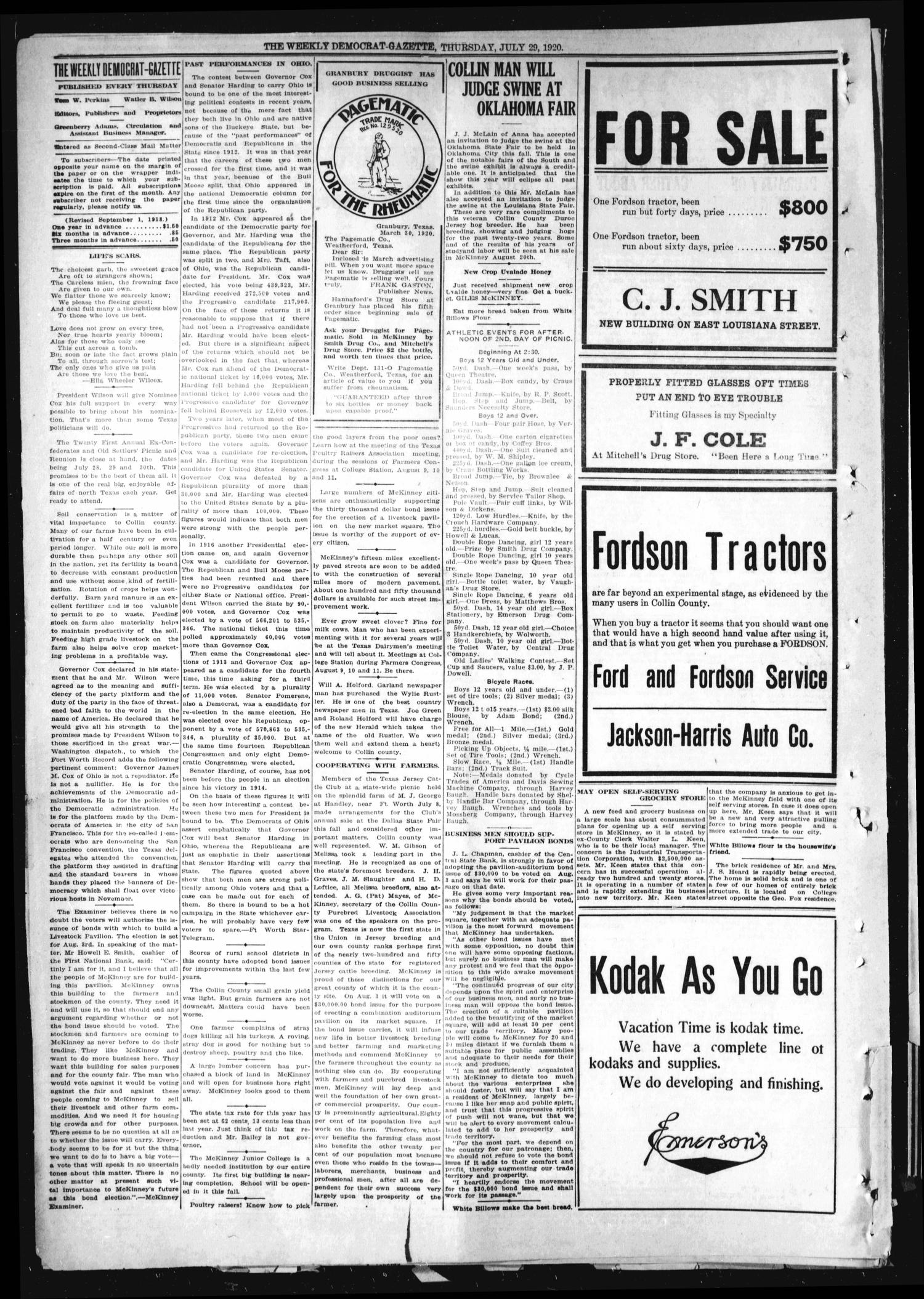 The Weekly Democrat-Gazette (McKinney, Tex.), Vol. 37, Ed. 1 Thursday, July 29, 1920
                                                
                                                    [Sequence #]: 2 of 12
                                                