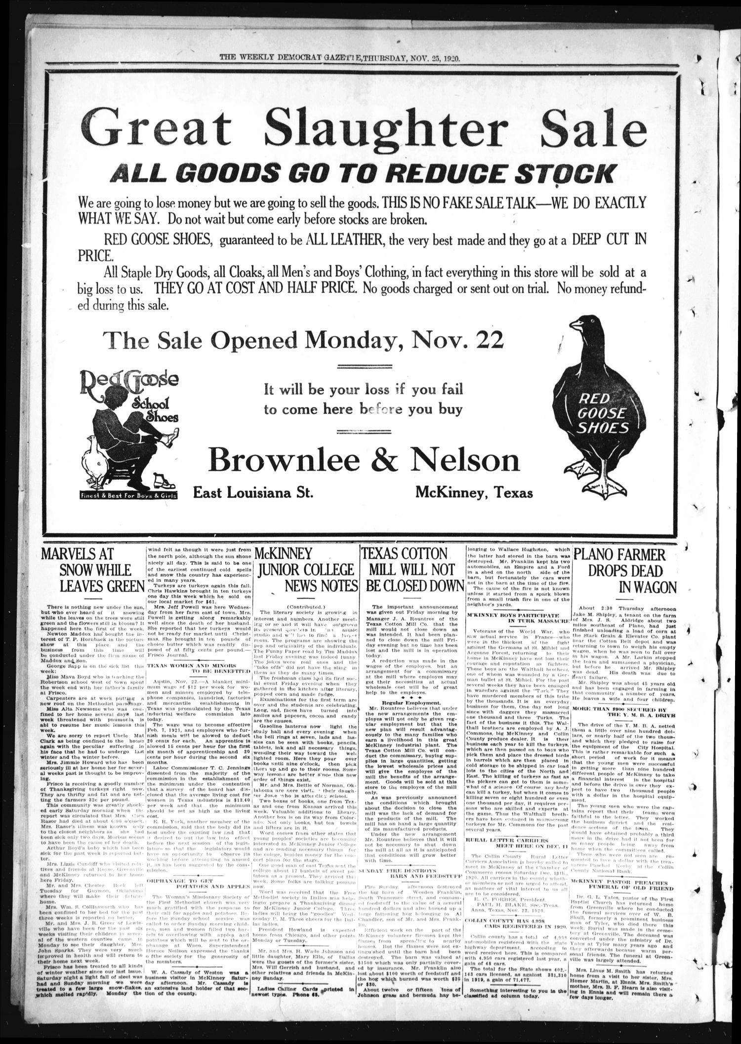 The Weekly Democrat-Gazette (McKinney, Tex.), Vol. 37, Ed. 1 Thursday, November 25, 1920
                                                
                                                    [Sequence #]: 2 of 16
                                                
