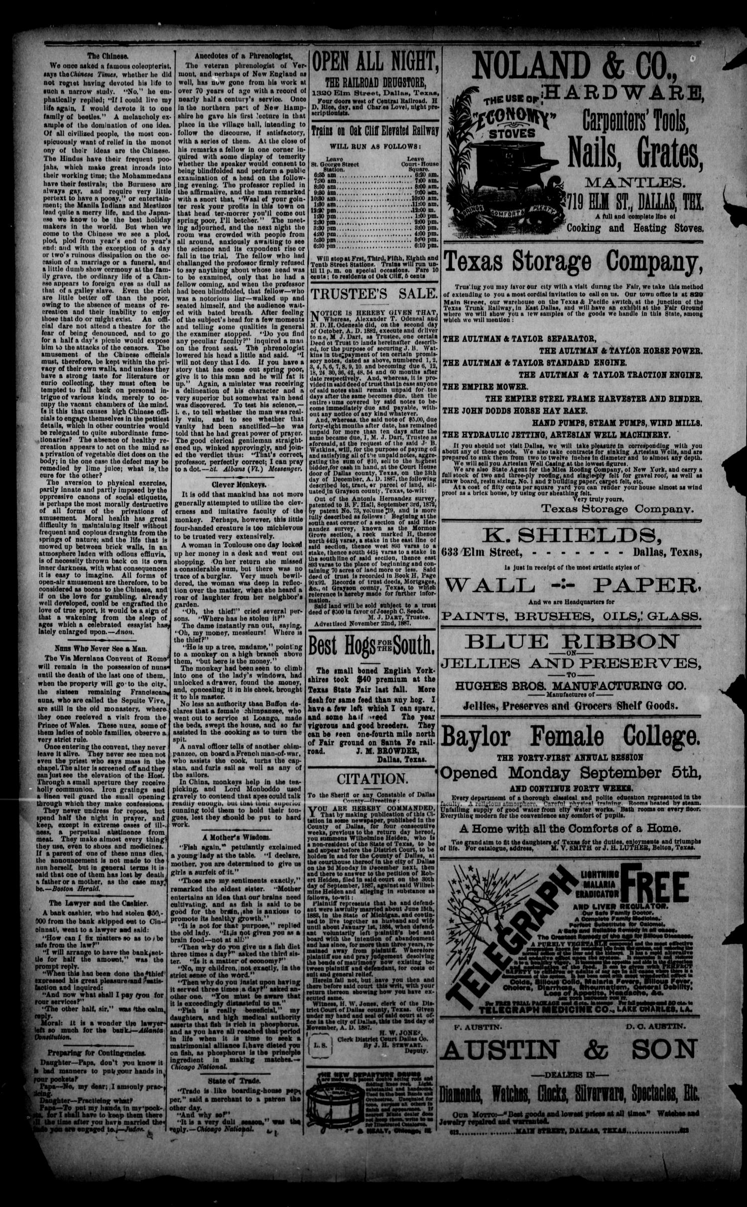 The Dallas Herald. (Dallas, Tex.), Vol. 2, No. 238, Ed. 1 Monday, November 28, 1887
                                                
                                                    [Sequence #]: 2 of 8
                                                
