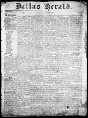Primary view of object titled 'Dallas Herald. (Dallas, Tex.), Vol. 7, No. 36, Ed. 1 Wednesday, March 9, 1859'.