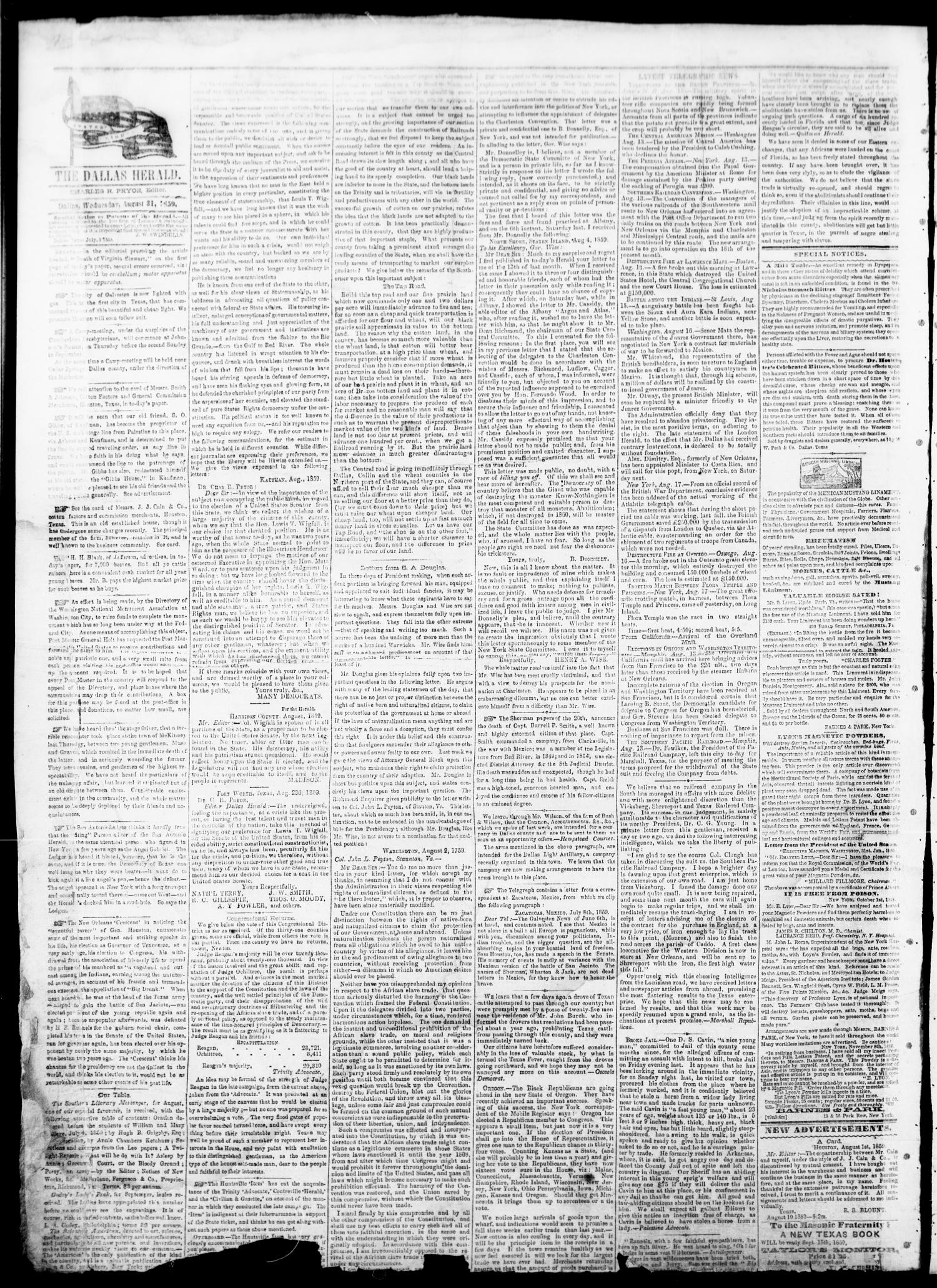 Dallas Herald. (Dallas, Tex.), Vol. 8, No. 9, Ed. 1 Wednesday, August 31, 1859
                                                
                                                    [Sequence #]: 2 of 4
                                                