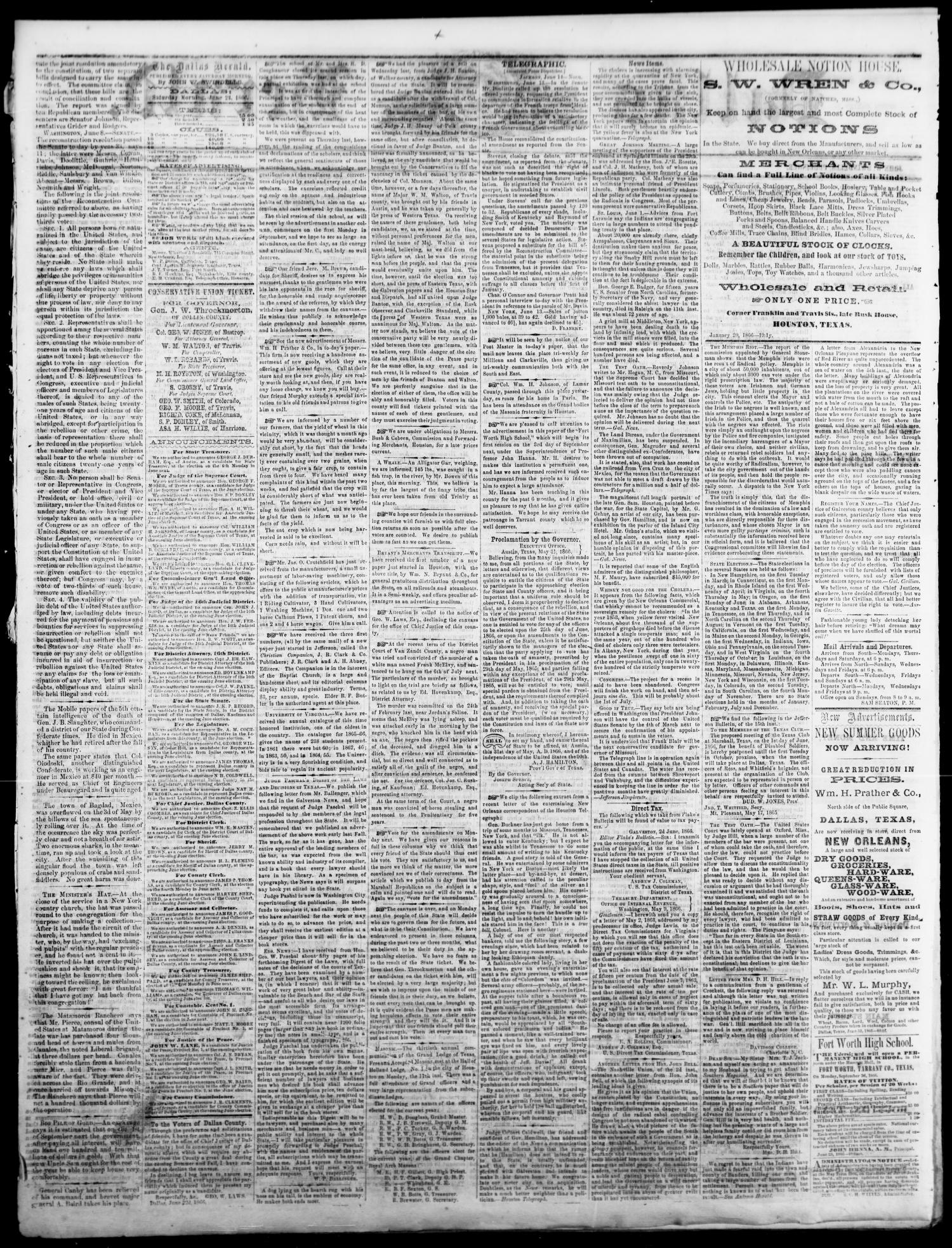 Dallas Herald. (Dallas, Tex.), Vol. 13, No. 40, Ed. 1 Saturday, June 23, 1866
                                                
                                                    [Sequence #]: 2 of 4
                                                