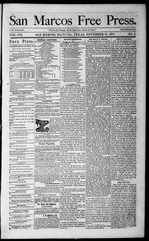 Primary view of object titled 'San Marcos Free Press. (San Marcos, Tex.), Vol. 7, No. 2, Ed. 1 Saturday, November 17, 1877'.
