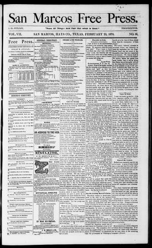 San Marcos Free Press. (San Marcos, Tex.), Vol. 7, No. 16, Ed. 1 Saturday, February 23, 1878