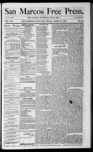 San Marcos Free Press. (San Marcos, Tex.), Vol. 7, No. 24, Ed. 1 Saturday, April 20, 1878