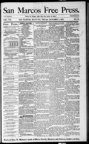 San Marcos Free Press. (San Marcos, Tex.), Vol. 7, No. 48, Ed. 1 Saturday, October 5, 1878