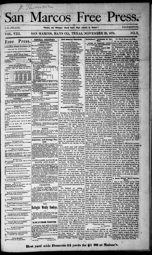 San Marcos Free Press. (San Marcos, Tex.), Vol. 8, No. 3, Ed. 1 Saturday, November 23, 1878
