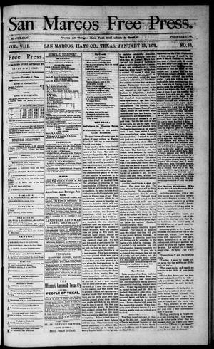 Primary view of object titled 'San Marcos Free Press. (San Marcos, Tex.), Vol. 8, No. 10, Ed. 1 Saturday, January 25, 1879'.