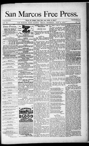 Primary view of object titled 'San Marcos Free Press. (San Marcos, Tex.), Vol. 11, No. 32, Ed. 1 Thursday, July 6, 1882'.