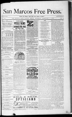 Primary view of object titled 'San Marcos Free Press. (San Marcos, Tex.), Vol. 12, No. 9, Ed. 1 Thursday, February 1, 1883'.