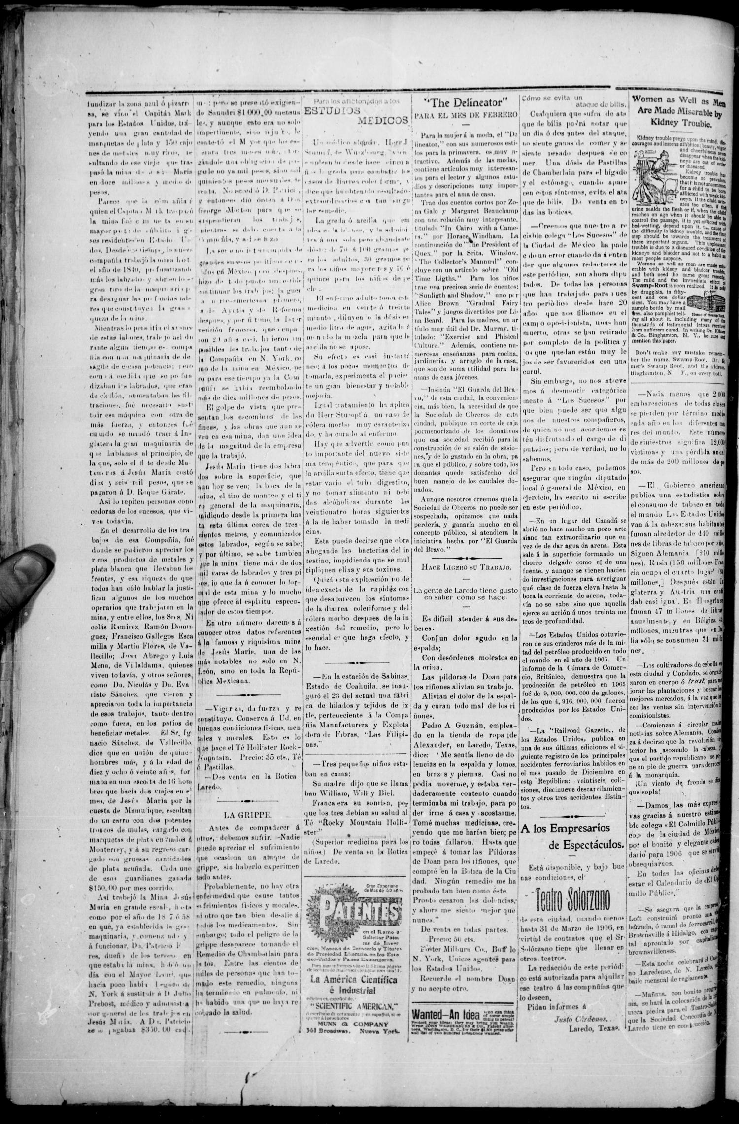 El Democrata Fronterizo. (Laredo, Tex.), Vol. 8, No. 438, Ed. 1 Saturday, January 27, 1906
                                                
                                                    [Sequence #]: 2 of 4
                                                