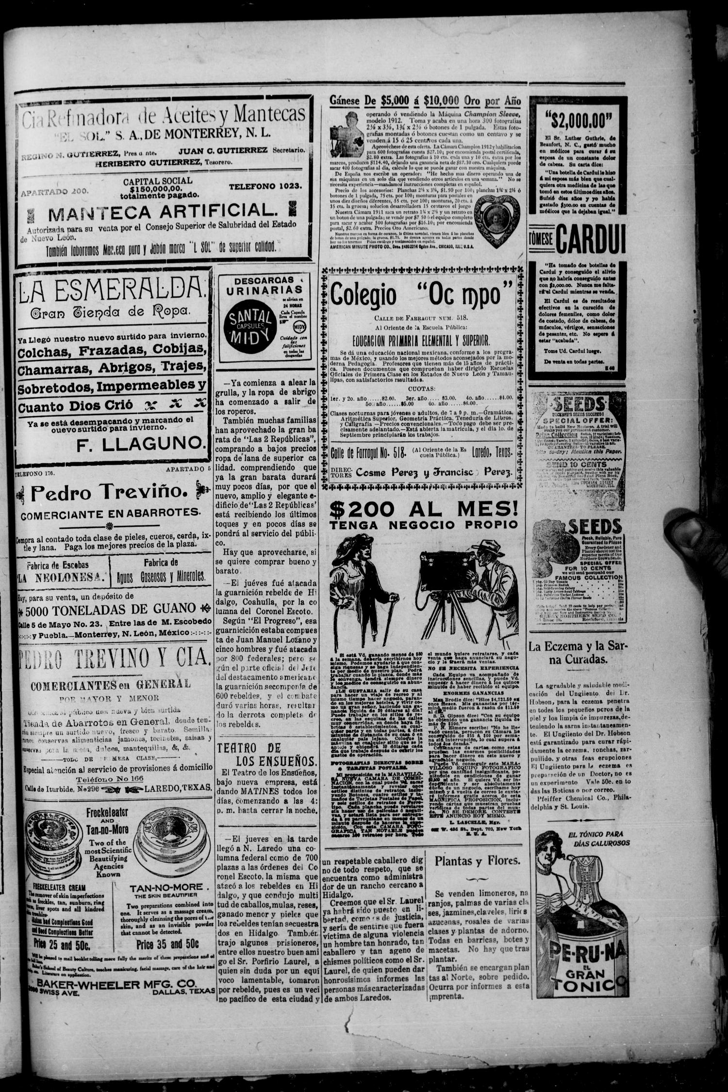 El Democrata Fronterizo Laredo Tex Vol 14 No 338 Ed 1 Saturday November 1 1913 Page 3 Of 4 The Portal To Texas History