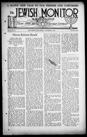 Primary view of object titled 'The Jewish Monitor (Fort Worth-Dallas, Tex.), Vol. 9, No. 25, Ed. 1 Friday, September 10, 1920'.