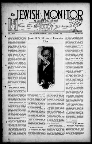 Primary view of object titled 'The Jewish Monitor (Fort Worth-Dallas, Tex.), Vol. 10, No. 2, Ed. 1 Friday, October 1, 1920'.