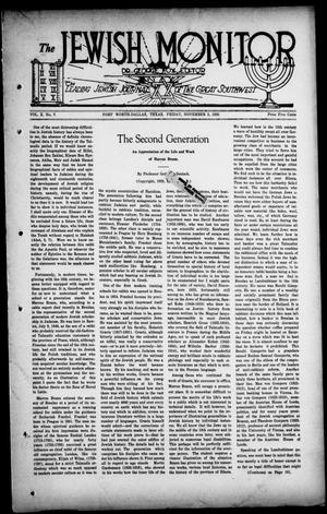 Primary view of object titled 'The Jewish Monitor (Fort Worth-Dallas, Tex.), Vol. 10, No. 7, Ed. 1 Friday, November 5, 1920'.