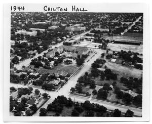 Primary view of object titled 'Aerial view of Chilton Hall, NTSTC, Denton, TX c. 1944'.