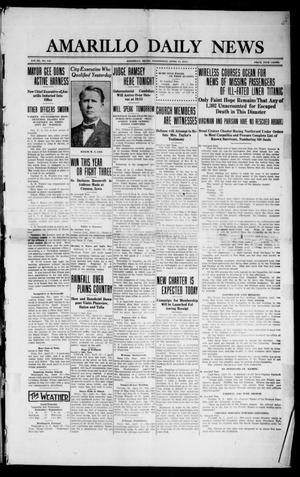 Primary view of object titled 'Amarillo Daily News (Amarillo, Tex.), Vol. 3, No. 142, Ed. 1 Wednesday, April 17, 1912'.