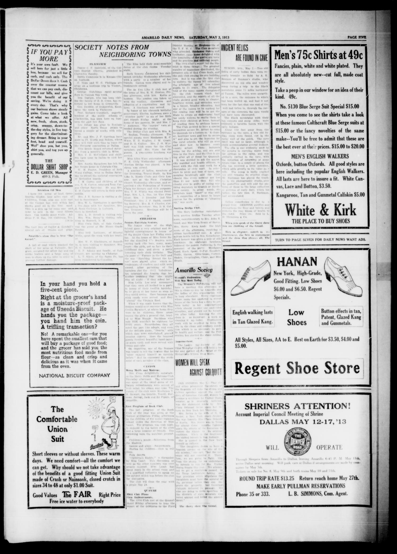 Amarillo Daily News (Amarillo, Tex.), Vol. 4, No. 156, Ed. 1 Saturday, May 3, 1913
                                                
                                                    [Sequence #]: 3 of 8
                                                