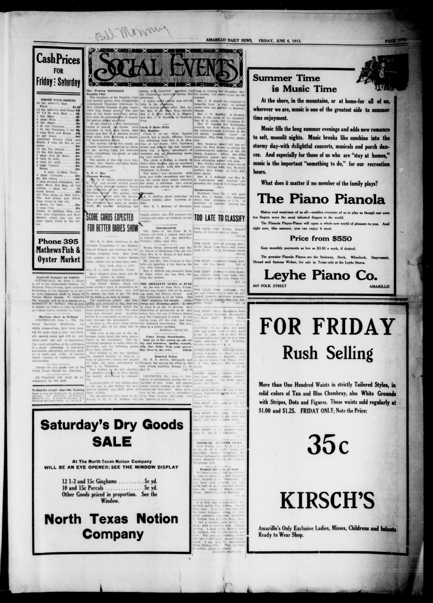 Amarillo Daily News (Amarillo, Tex.), Vol. 4, No. 185, Ed. 1 Friday, June 6, 1913
                                                
                                                    [Sequence #]: 3 of 8
                                                