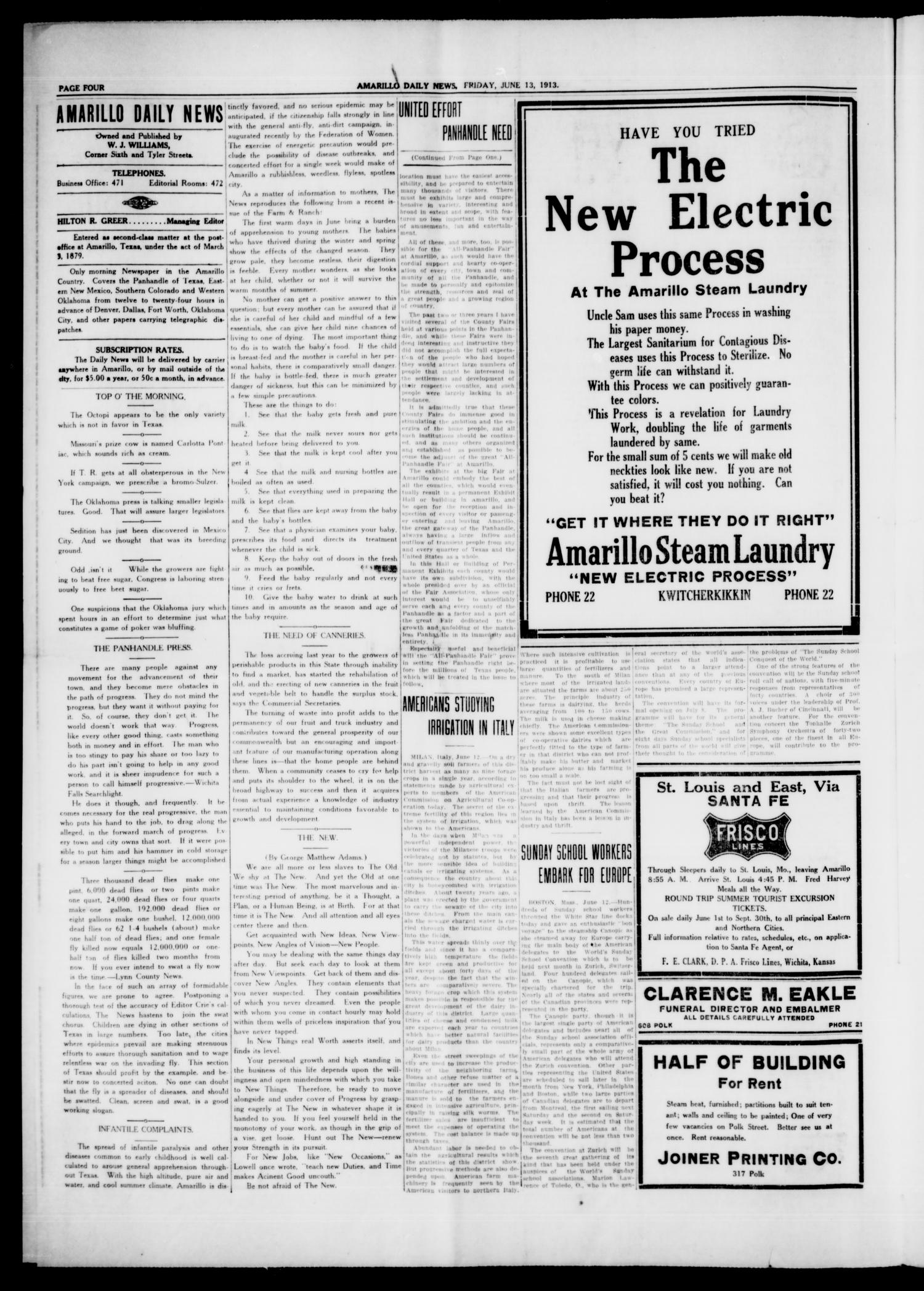 Amarillo Daily News (Amarillo, Tex.), Vol. 4, No. 191, Ed. 1 Friday, June 13, 1913
                                                
                                                    [Sequence #]: 4 of 8
                                                