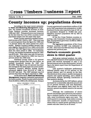 Primary view of object titled 'Cross Timbers Business Report, Volume 3, Number 1, Fall 1988'.