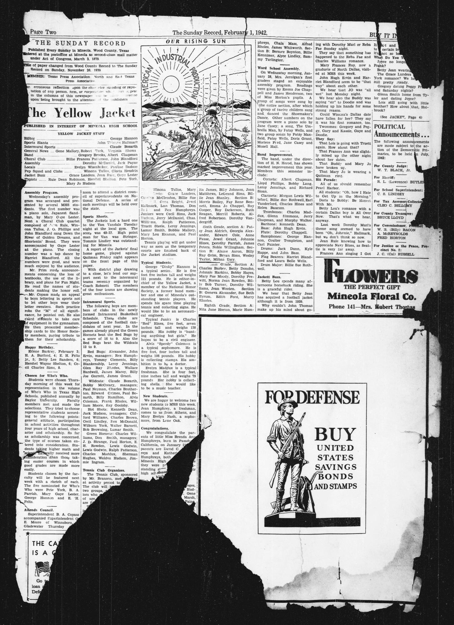 The Sunday Record (Mineola, Tex.), Vol. 12, No. 44, Ed. 1 Sunday, February 1, 1942
                                                
                                                    [Sequence #]: 2 of 4
                                                