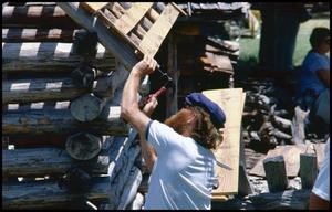 Primary view of object titled '[Roofing a Log Cabin]'.