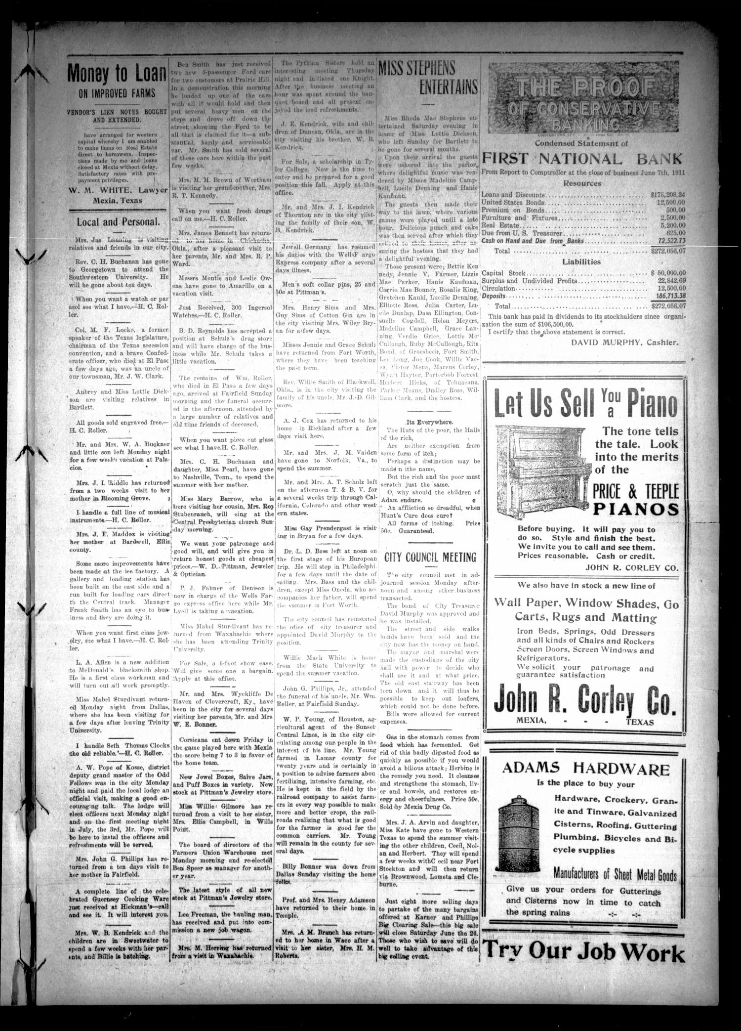 The Mexia Weekly Herald (Mexia, Tex.), Vol. 12, Ed. 1 Thursday, June 15, 1911
                                                
                                                    [Sequence #]: 3 of 8
                                                