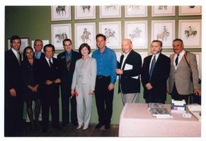 Primary view of object titled '[Group Photograph with Laura Bush, Sylvia Orozco, and Jorge Sedeño]'.