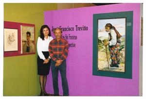 [José Francisco Treviño and Unnamed Woman in Front of Title Wall]